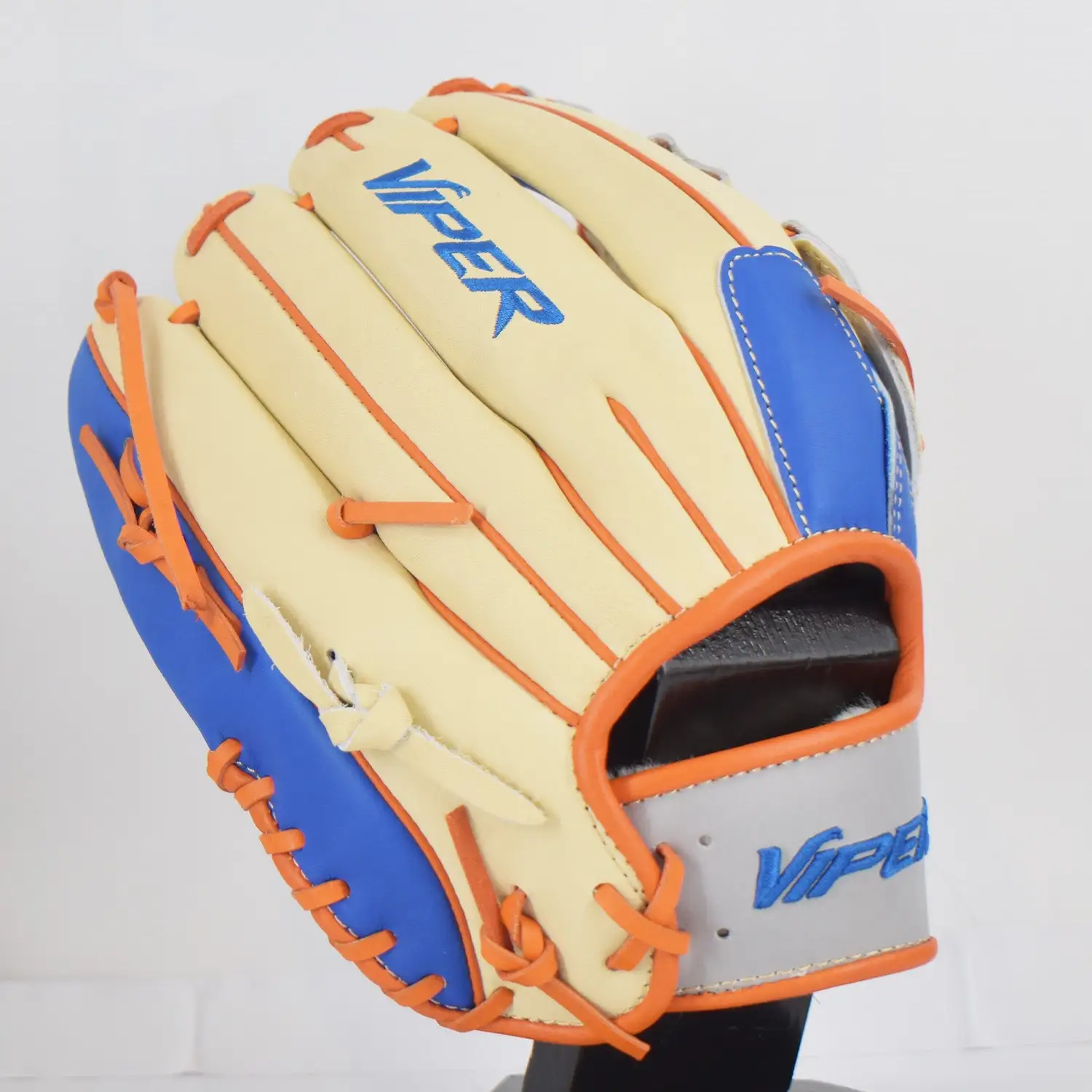 Kelly's Ultimate Sports Viper Japanese Kip Leather Slowpitch Softball Fielding Glove Royal/Tan/Orange/Grey - Image 2