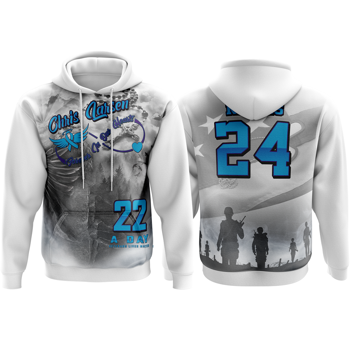 Kelly's Ultimate Sports 22 A Day Veterans Lives Matter Chris Larsen Hoodie (Customized Buy-In)