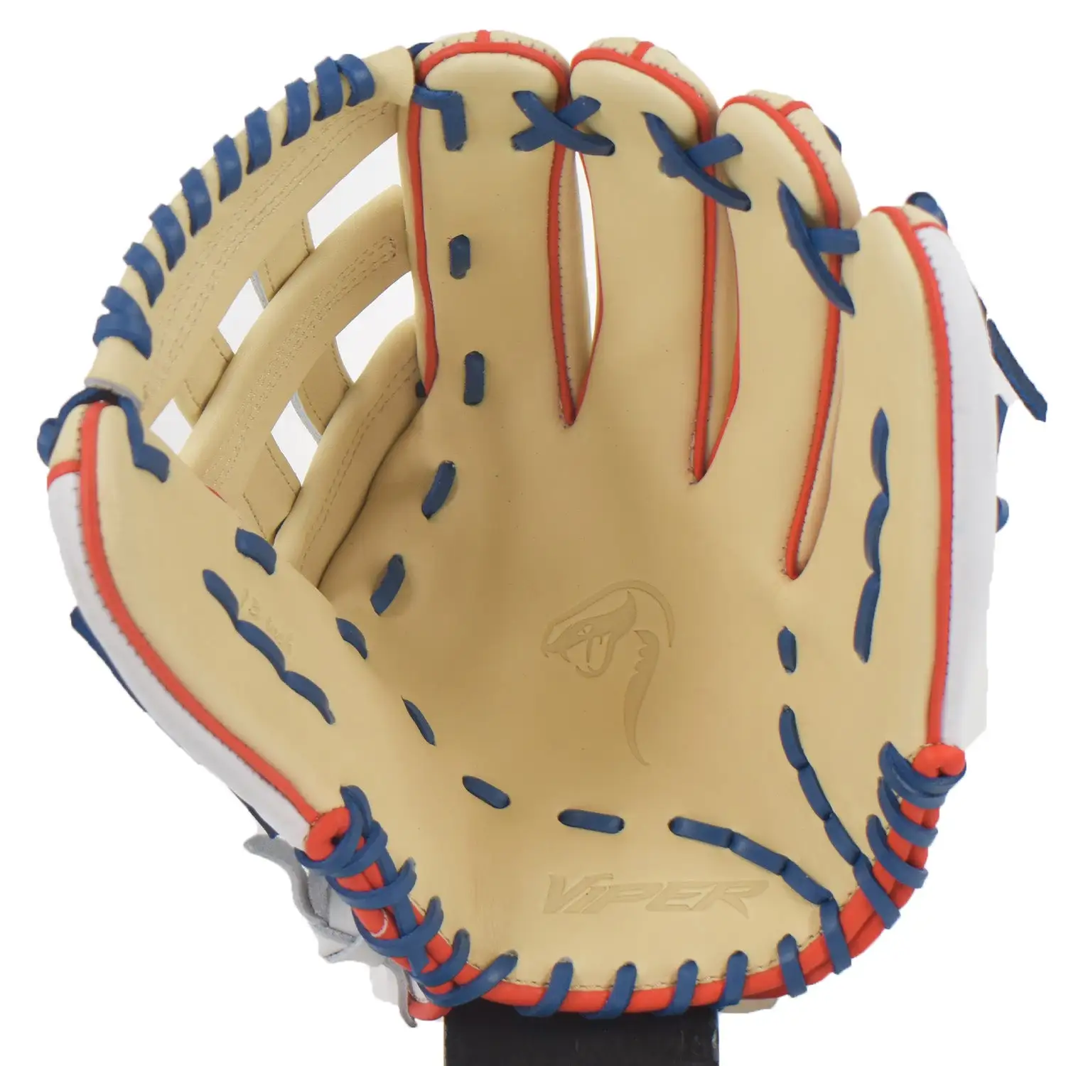 Kelly's Ultimate Sports Viper Japanese Kip Leather Slowpitch Softball Fielding Glove Tan Red Blue White - Image 3