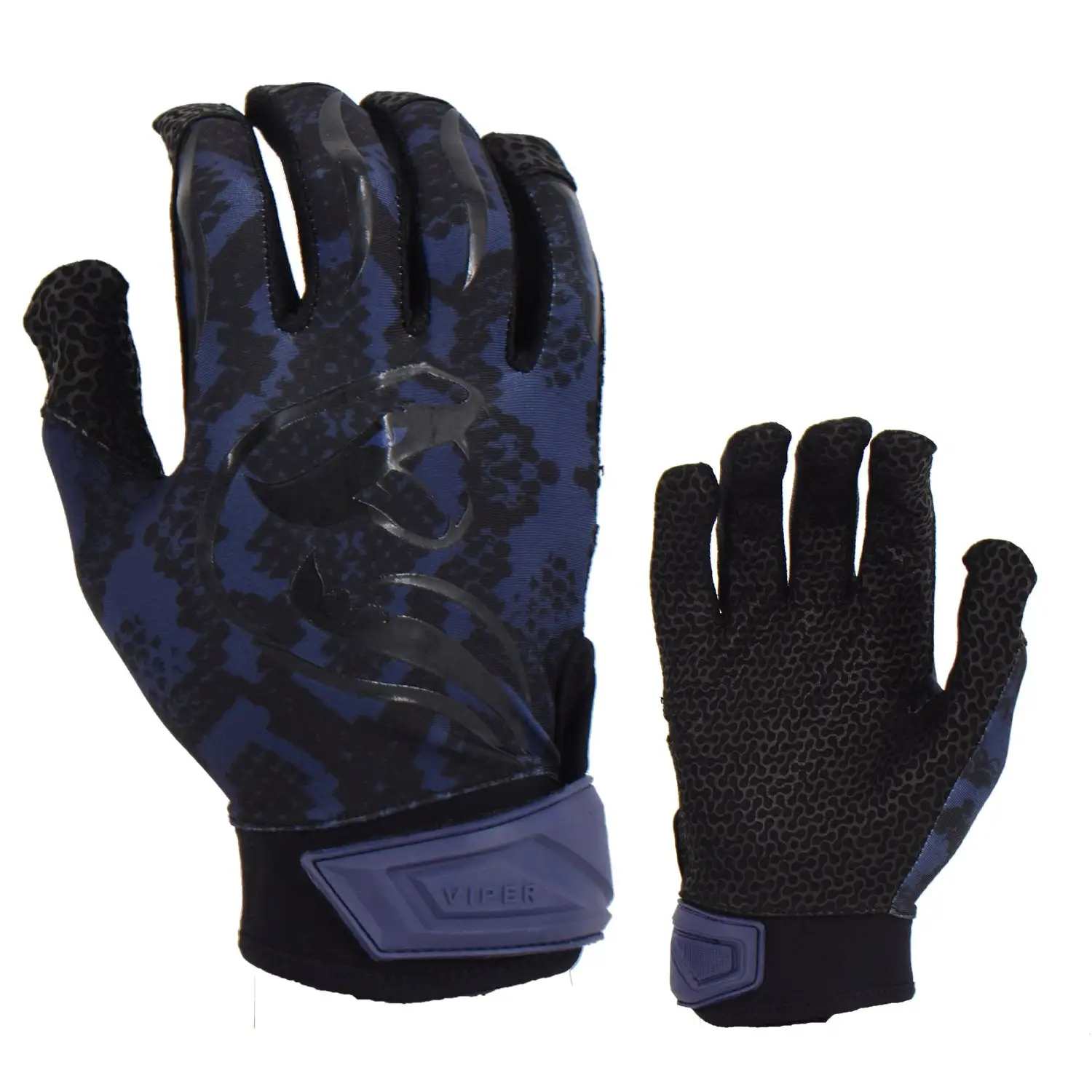 Kelly's Ultimate Sports Viper Lite Premium Batting Gloves Leather Palm - Viper Skin Edition - Navy/Black
